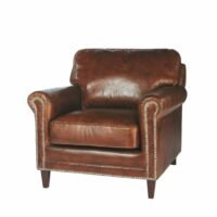 Fauteuil en cuir marron effet vieilli Sinatra Maisons du Monde