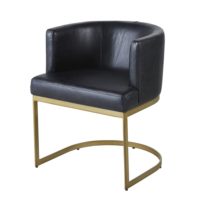 Fauteuil en cuir noir pieds en métal coloris laiton Requiem Maisons du Monde