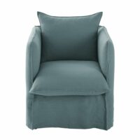 Fauteuil en lin froissé bleu céladon Louvre Maisons du Monde