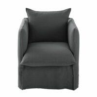 Fauteuil en lin froissé gris anthracite Louvre Maisons du Monde