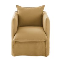 Fauteuil en lin froissé ocre Louvre Maisons du Monde