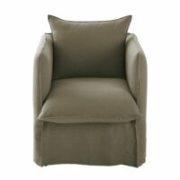 Fauteuil en lin froissé vert kaki Louvre Maisons du Monde