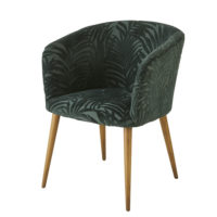 Fauteuil en velours dévoré vert motif feuillage Ludlaw Maisons du Monde