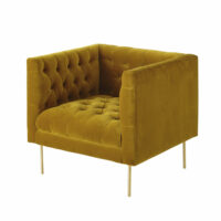 Fauteuil en velours jaune moutarde pieds en métal doré Liam Maisons du Monde