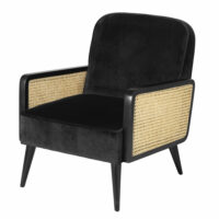 Fauteuil en velours noir cannage en rotin Ambre Maisons du Monde