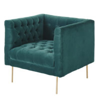 Fauteuil en velours vert pieds en métal doré Liam Maisons du Monde