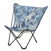 Fauteuil papillon de jardin pliant en métal noir et toile bleue imprimée Sphynx Maisons du Monde