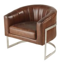 Fauteuil vintage en cuir marron et métal Igor Maisons du Monde