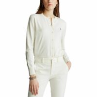 Gilet boutonné à col rond en fine maille Blanc Cassé Polo Ralph Lauren