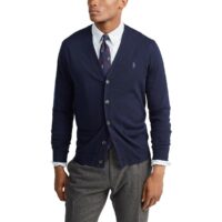 Gilet boutonné col V en laine mérinos Bleu Marine Polo Ralph Lauren