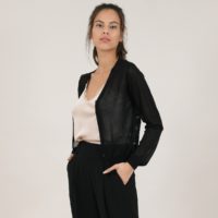 Gilet col V boutonné avec dos en dentelle Noir MOLLY BRACKEN