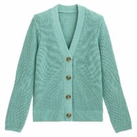 Gilet col V en grosse maille pur coton Vert D'Eau LA REDOUTE COLLECTIONS PLUS