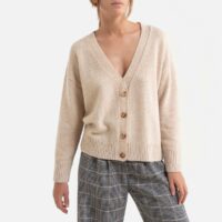 Gilet en laine col v en fine maille Beige Chiné Suncoo