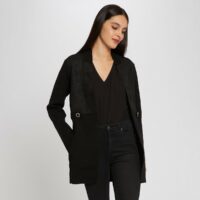 Gilet long bi matière Noir;Ecru;Marine Morgan