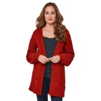 Gilet mi-long en grosse maille torsadée Rouge Joe Browns