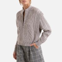 Gilet zippé à col montant en fine maille Beige Suncoo