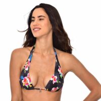 Haut de maillot de bain triangle à fleurs Noir / Rose banana moon