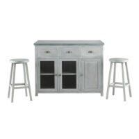 Îlot central cuisine + 2 tabourets en bois d'acacia gris L 120 cm Zinc Maisons du Monde