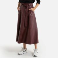 Jupe midi en simili avec poches et ceinture Bordeaux DERHY