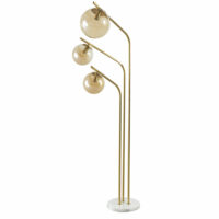 Lampadaire 3 globes en verre ambré et métal doré H150 Maisons du Monde