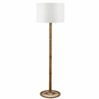 Lampadaire en bambou tressé et abat-jour tambour blanc H155 Maisons du Monde