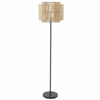 Lampadaire en métal noir et abat-jour en bambou tressé H160 Maisons du Monde