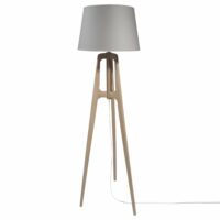 Lampadaire trépied en chêne et abat-jour gris H150 Maisons du Monde