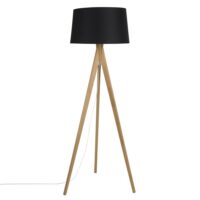 Lampadaire trépied en chêne et abat-jour noir H160 Maisons du Monde