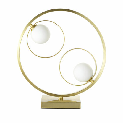 Lampe 2 globes en verre opaline et anneau en métal doré Maisons du Monde