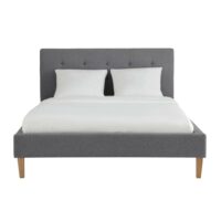 Lit capitonné en tissu gris 180x200 Brent Maisons du Monde