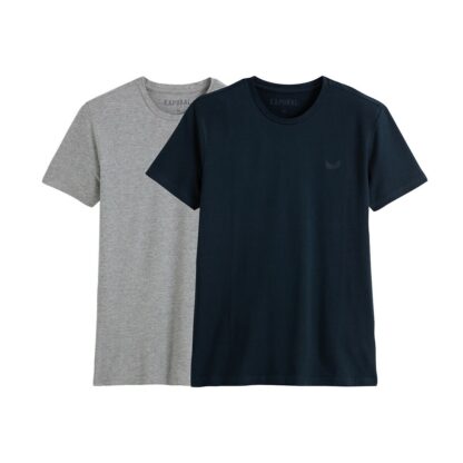 Lot de 2 T-shirts col rond slim Rift Blanc/Noir - Bleu Marine/Gris Chiné KAPORAL