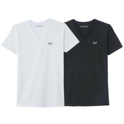 Lot de 2 t-shirts col V Gift Gris (Medium Grey Mel) - Bleu - Blanc/Noir - Blanc/White - Kaki - Noir