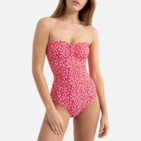 Maillot de bain 1 pièce bustier imprimé floral Imprimé Fleurs Fond Rouge LA REDOUTE COLLECTIONS