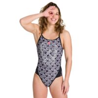 Maillot de bain 1 pièce piscine Imprimé Fond Noir Arena