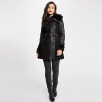 Manteau col poignet imitation fourrure Noir Morgan