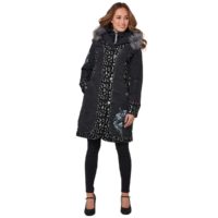 Manteau mi-long à capuche imitation fourrure Noir Joe Browns