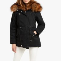 Manteau mi-long à capuche imitation fourrure Noir MOLLY BRACKEN