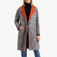 Manteau mi-long à carreaux et col tailleur Carreaux Noir/Blanc Benetton