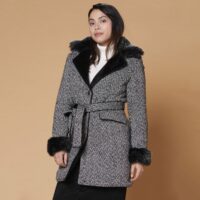 Manteau mi-long boutonné et ceinturé Noir/Blanc DERHY