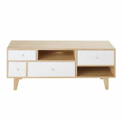 Meuble TV style scandinave 4 tiroirs en paulownia blanc Spring Maisons du Monde