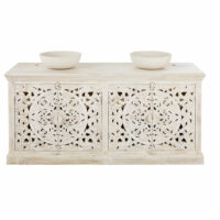 Meuble double vasque en manguier massif sculpté blanc effet vieilli Kerala Maisons du Monde