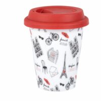 Mug de voyage en porcelaine blanche imprimé noir et rouge Maisons du Monde