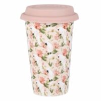 Mug de voyage en porcelaine motif jungle rose