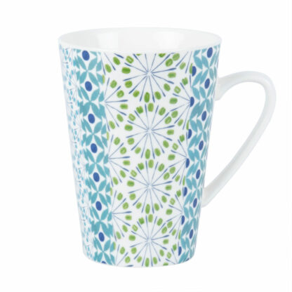Mug en porcelaine blanche motifs graphiques bleu et vert Maisons du Monde