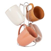 Mugs en faïence multicolore (x4) et support en métal Maisons du Monde