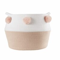 Panier tressé rose et blanc à pompons Maisons du Monde