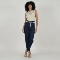 Pantalon carotte taille haute avec ceinture Bleu MOLLY BRACKEN