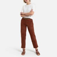 Pantalon droit en daim Marron Café Vila