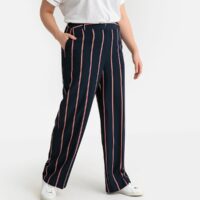 Pantalon large à rayures Marine Rayé Rose CASTALUNA