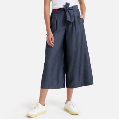 Pantalon large en lyocell avec ceinture Bleu Benetton